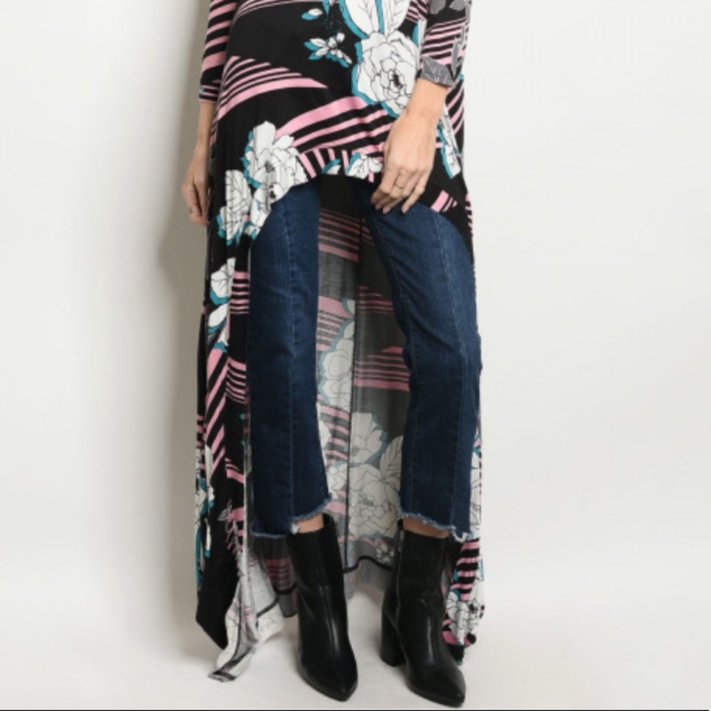 ❤️LAST NEW S High Low Jersey Tunic Top Black Floral - Picture 2 of 3